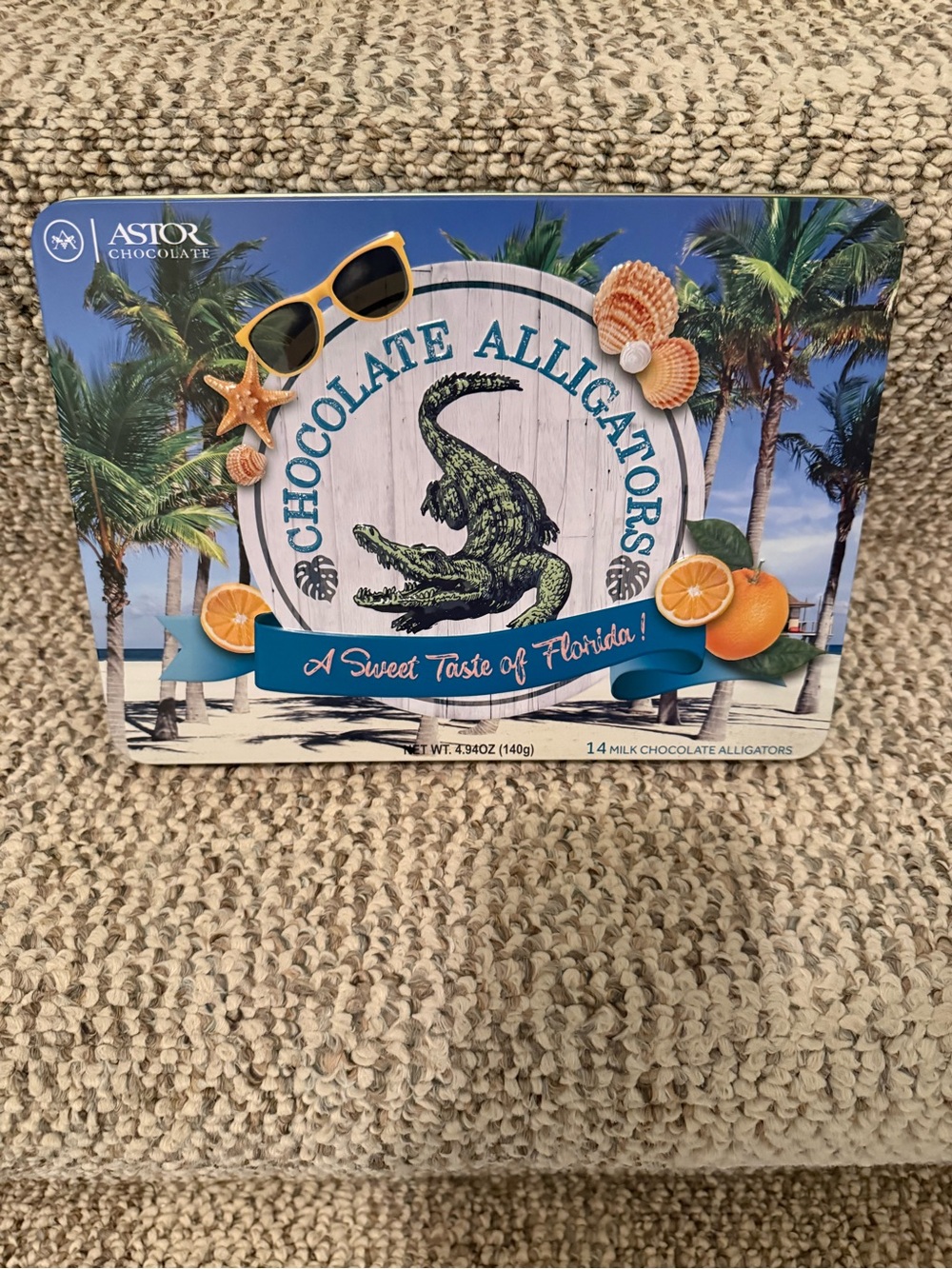 Chocolate Blue & Teal Decorative Alligator Chocolate Tin by Chocolate